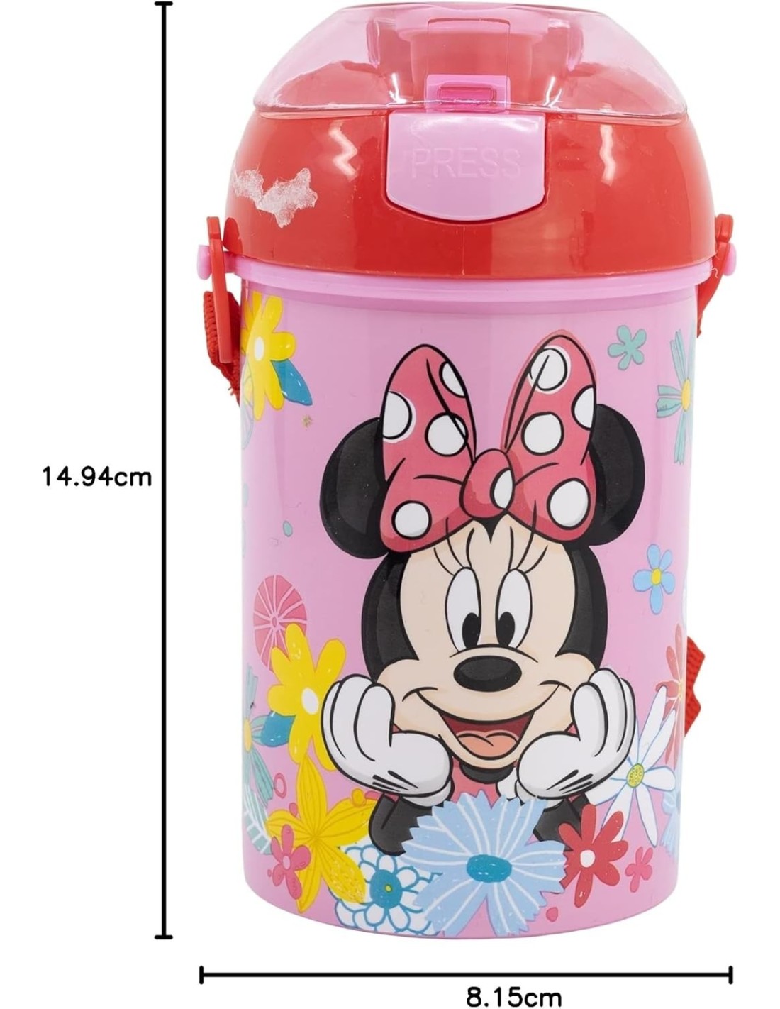 Borraccia Pop-up 450ml Plastica Rosa Minnie con Tracolla | Shop in Casa