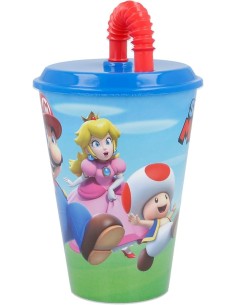 bicchiere supermario 430ml con cannuccia bambini shopincasa.it