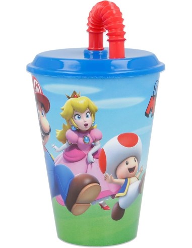 bicchiere supermario 430ml con cannuccia bambini shopincasa.it