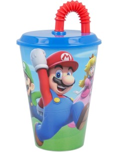 bicchiere supermario 430ml con cannuccia bambini shopincasa.it