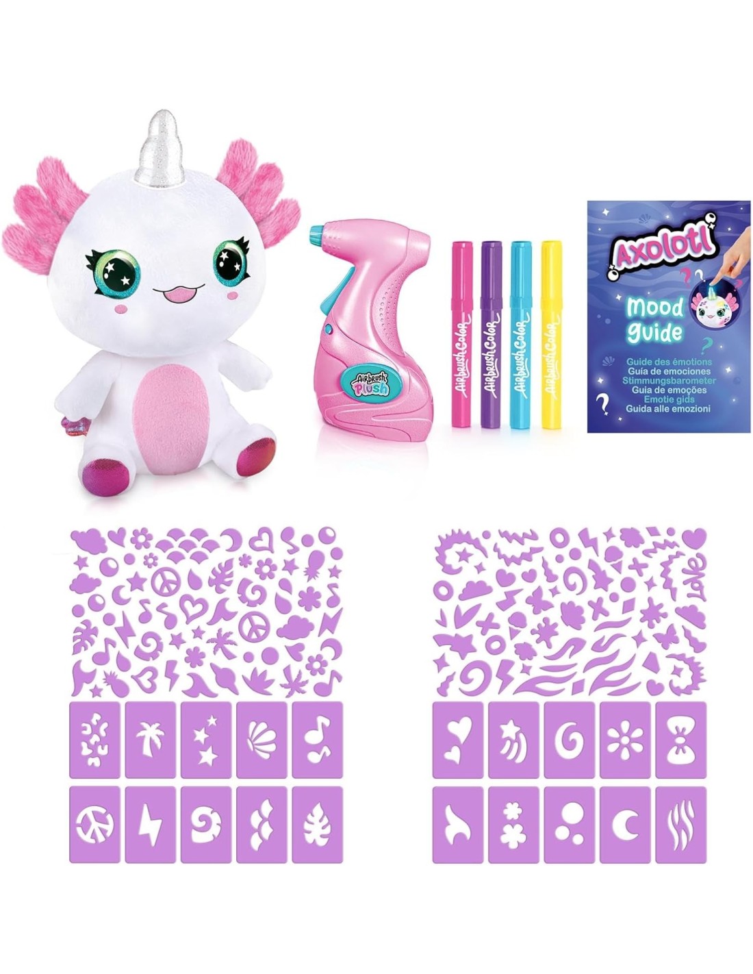 GIOCATTOLO PUBBLICIZZATO: vendita online Airbrush Plush Axolotl 32 cm – Peluche Interattivo con Aerografo, Stencil, Luci e Gu...