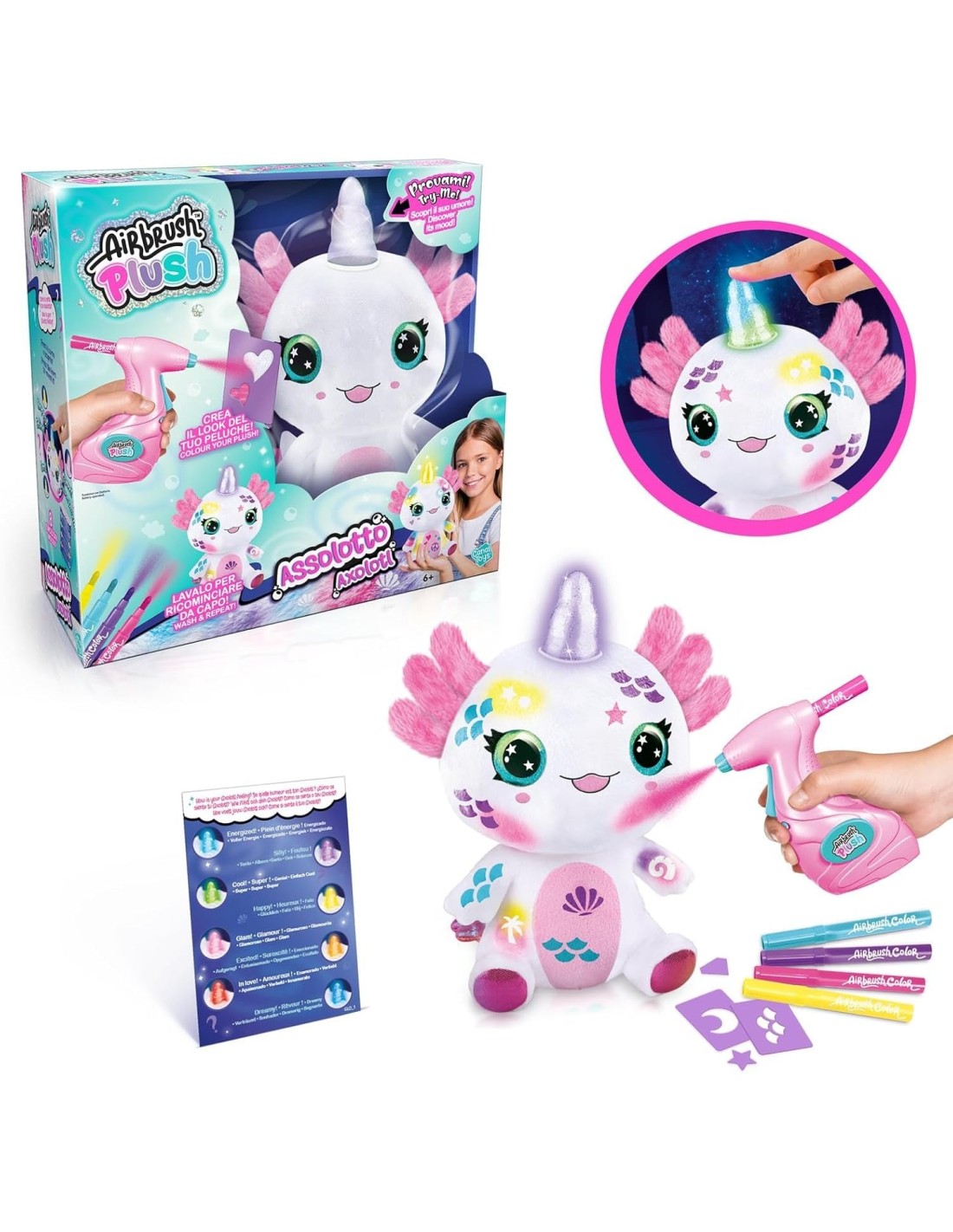 GIOCATTOLO PUBBLICIZZATO: vendita online Airbrush Plush Axolotl 32 cm – Peluche Interattivo con Aerografo, Stencil, Luci e Gu...
