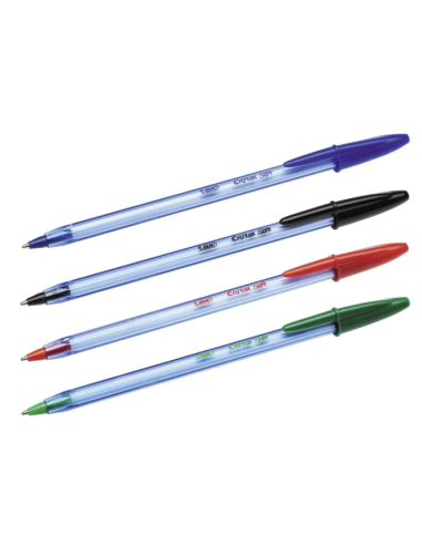 Penne BIC Cristal Soft blu, nera, rossa e verde, scrittura scorrevole.