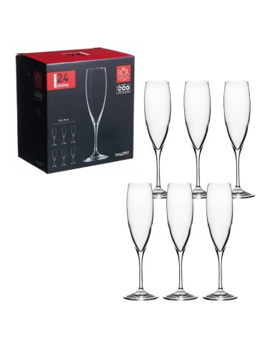 CALICI VINO E SPUMANTE: vendita online Set 6 Flute Champagne RCR Invino 24 cl – Cristallo Luxion Trasparenza e Brillantezza i...
