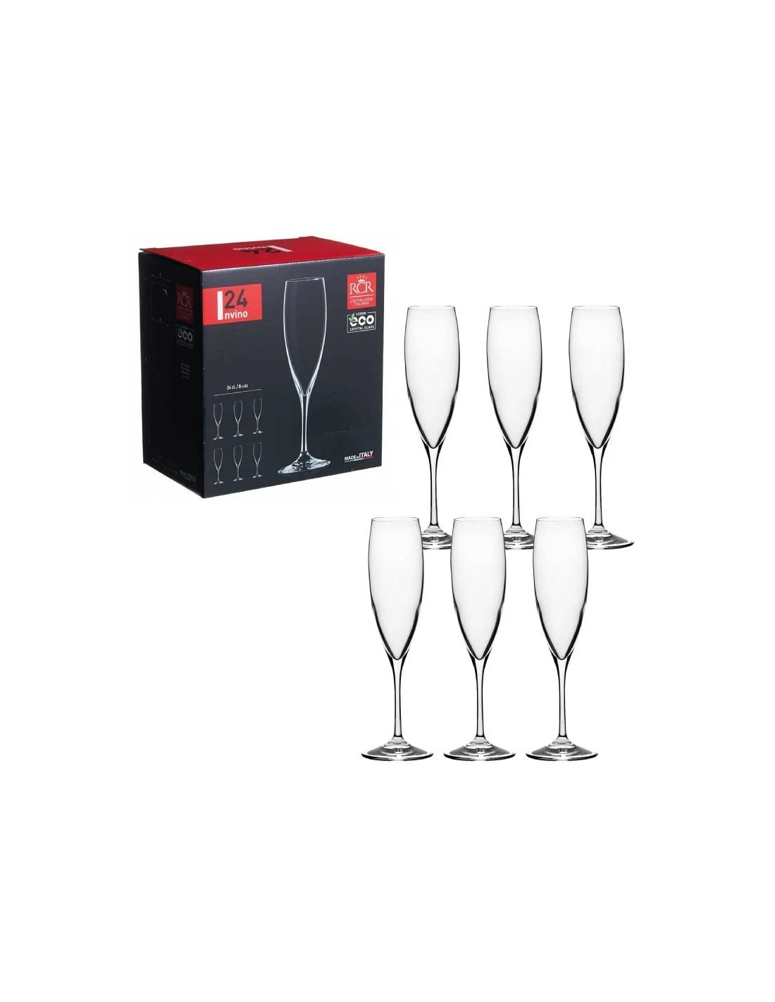 CALICI VINO E SPUMANTE: vendita online Set 6 Flute Champagne RCR Invino 24 cl – Cristallo Luxion Trasparenza e Brillantezza i...