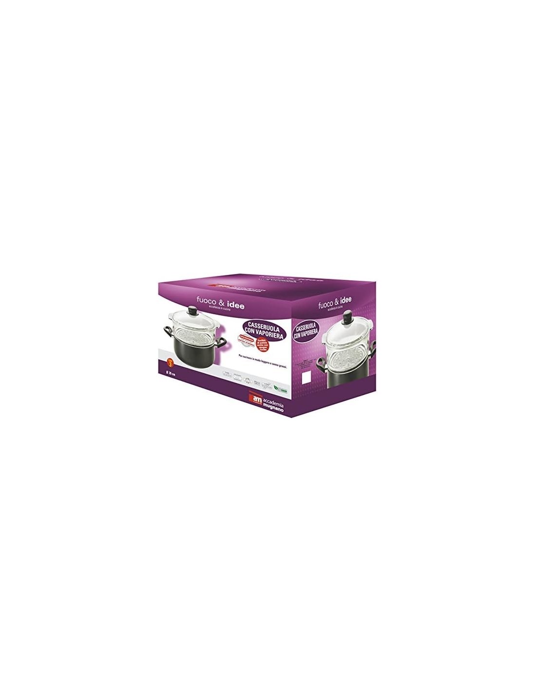 PENTOLE - COPERCHI ANTIADERENTE: vendita online Casseruola Fuoco & Idee 24 cm con Vaporiera in Vetro Borosilicato in offerta