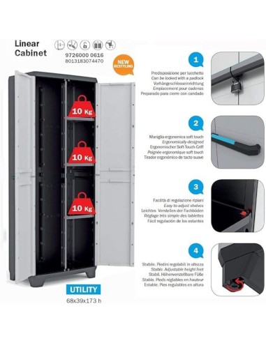 ARMADIETTI: vendita online Armadio Portascope Keter Linear Utility 68×39×173 cm – Resina Anti-Intemperie in offerta