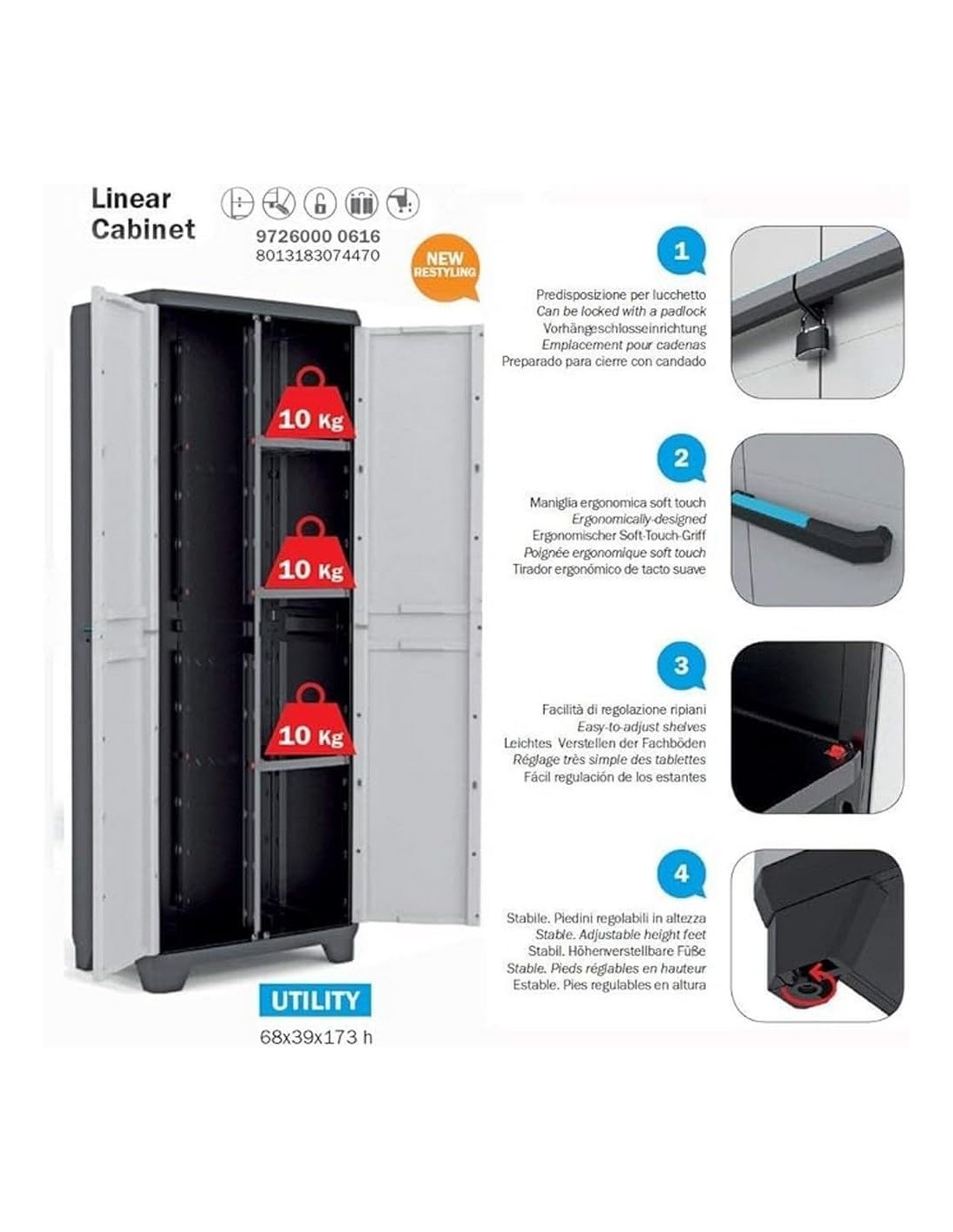 ARMADIETTI: vendita online Armadio Portascope Keter Linear Utility 68×39×173 cm – Resina Anti-Intemperie in offerta