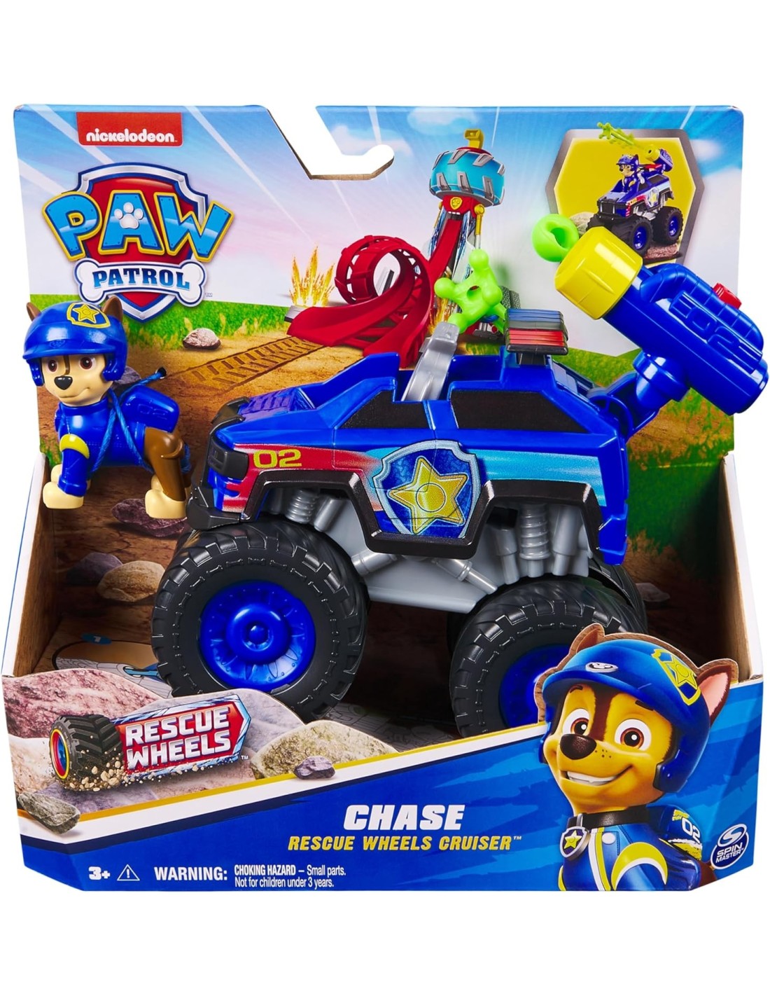 GIOCATTOLO PUBBLICIZZATO: vendita online Paw Patrol Rescue Wheels Monster Truck “Chase” con 2 Proiettili e Figure – Spin Mast...