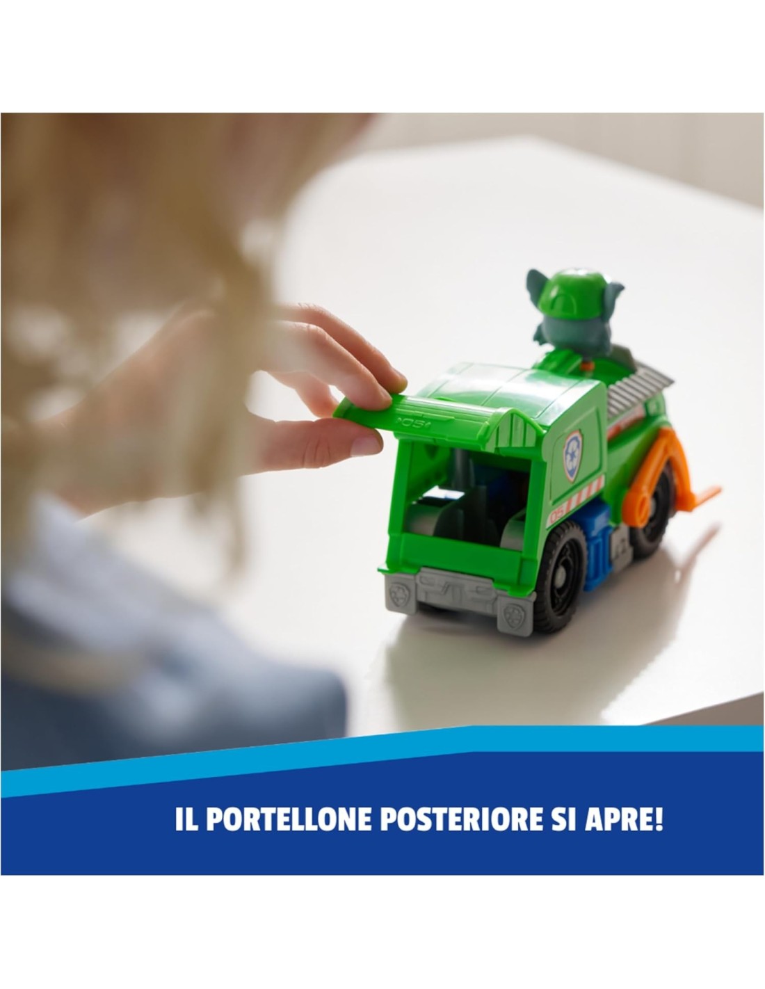 GIOCATTOLO PUBBLICIZZATO: vendita online Paw Patrol Rocky Recycle Truck – Veicolo con Forche e Figura 13 cm in offerta