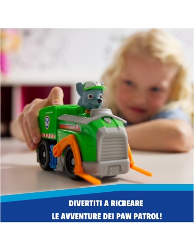 GIOCATTOLO PUBBLICIZZATO: vendita online Paw Patrol Rocky Recycle Truck – Veicolo con Forche e Figura 13 cm in offerta