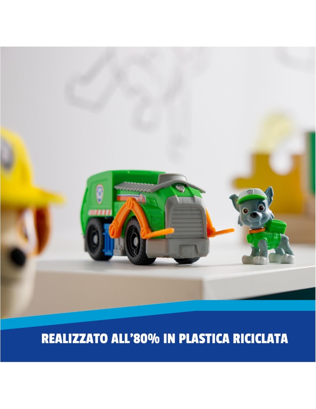 GIOCATTOLO PUBBLICIZZATO: vendita online Paw Patrol Rocky Recycle Truck – Veicolo con Forche e Figura 13 cm in offerta