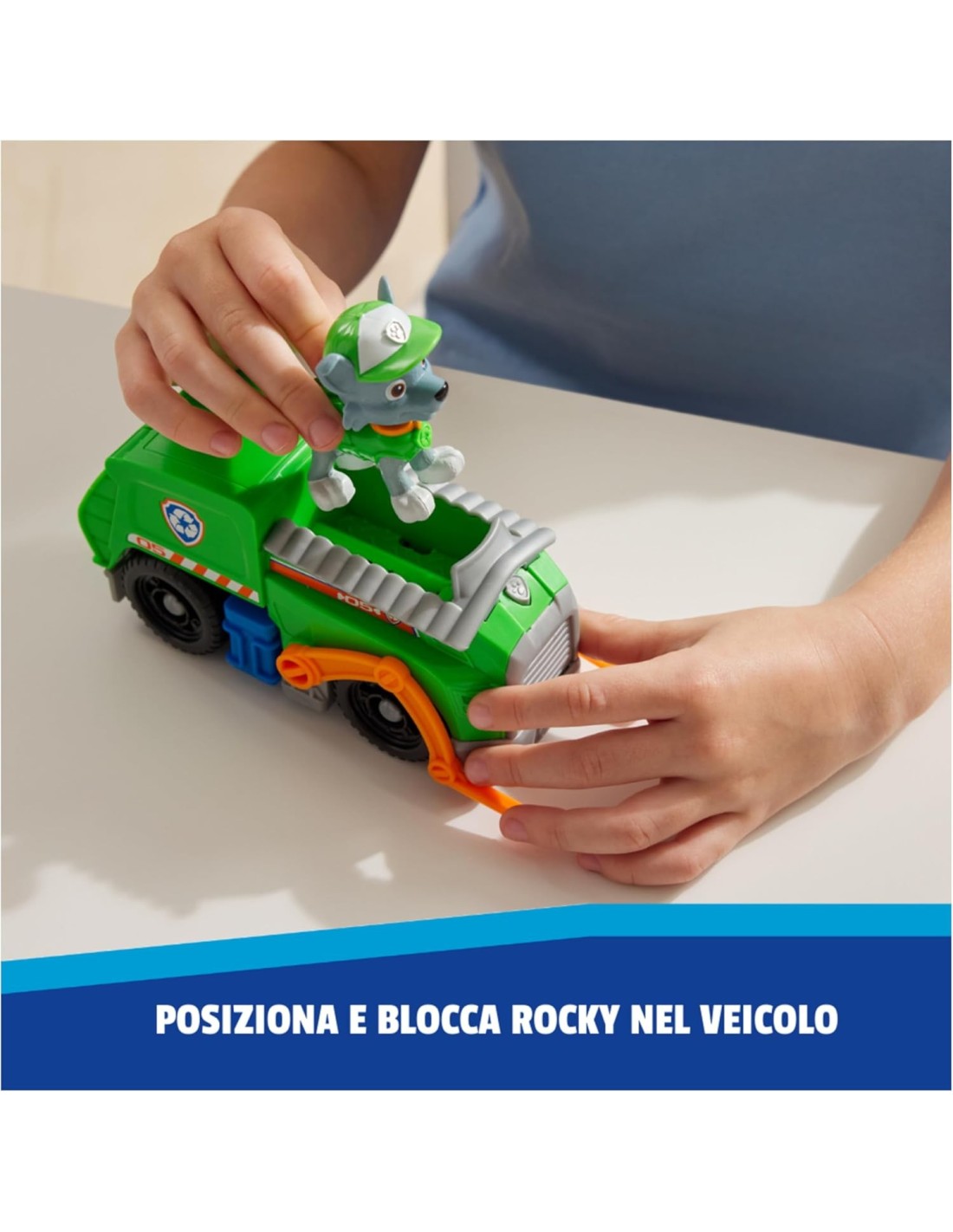 GIOCATTOLO PUBBLICIZZATO: vendita online Paw Patrol Rocky Recycle Truck – Veicolo con Forche e Figura 13 cm in offerta
