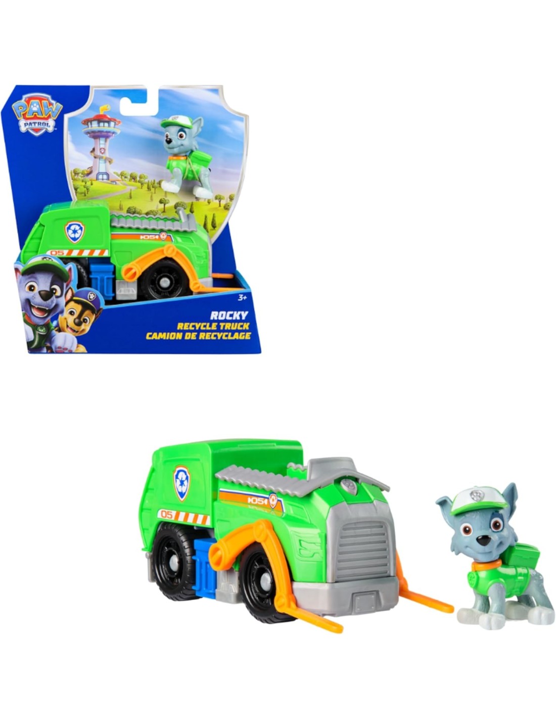 GIOCATTOLO PUBBLICIZZATO: vendita online Paw Patrol Rocky Recycle Truck – Veicolo con Forche e Figura 13 cm in offerta
