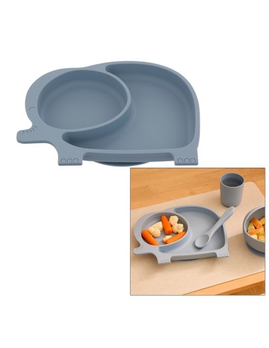 OGGETTISTICA: vendita online Set Pappa, 4 Pezzi, Elefante Yum, Silicone, Blu Grigio, Piatto Ventosa, Ciotola, Bicchiere, Cucc...