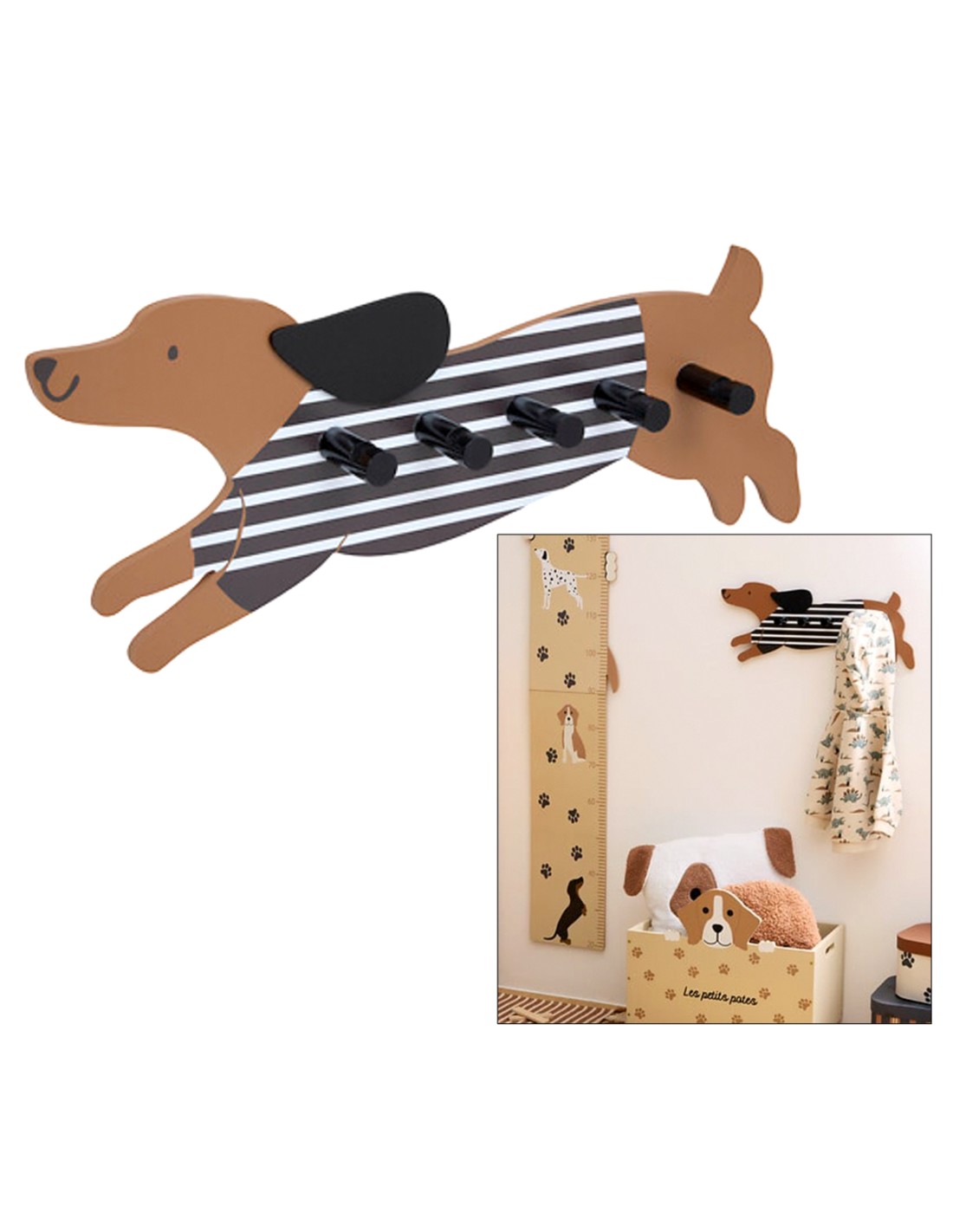 APPENDIABITI: vendita online Appendiabiti cane, 5 ganci, MDF marrone, L. 50 cm, collezione Les Petits Potes in offerta