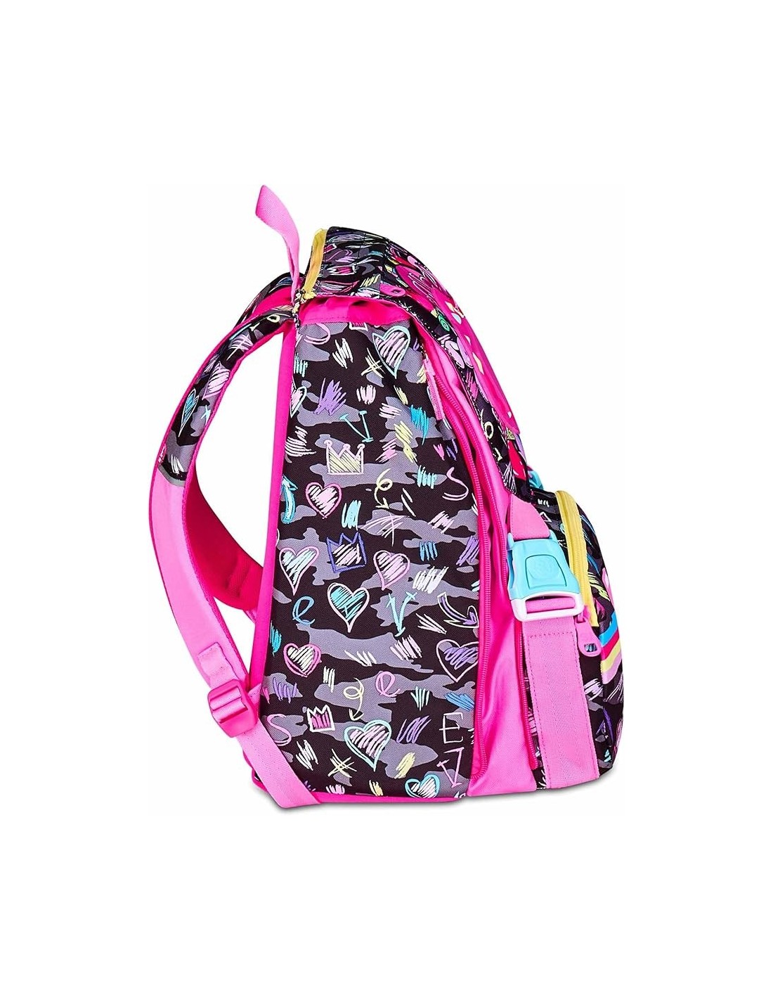 ZAINI: vendita online SJ GANG, STYLE JAM GANG, Zaino Scuola Estensibile Big, Fucsia, Tasca LED Cuore, Tasca Borraccia, 24 L, ...