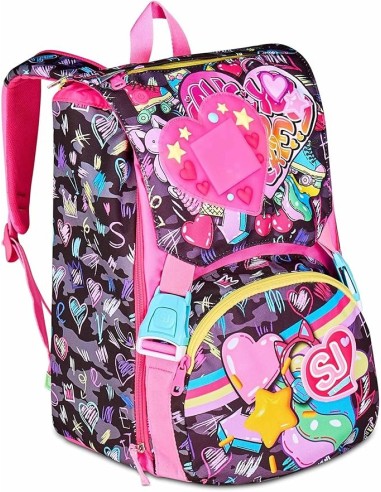 ZAINI: vendita online SJ GANG, STYLE JAM GANG, Zaino Scuola Estensibile Big, Fucsia, Tasca LED Cuore, Tasca Borraccia, 24 L, ...