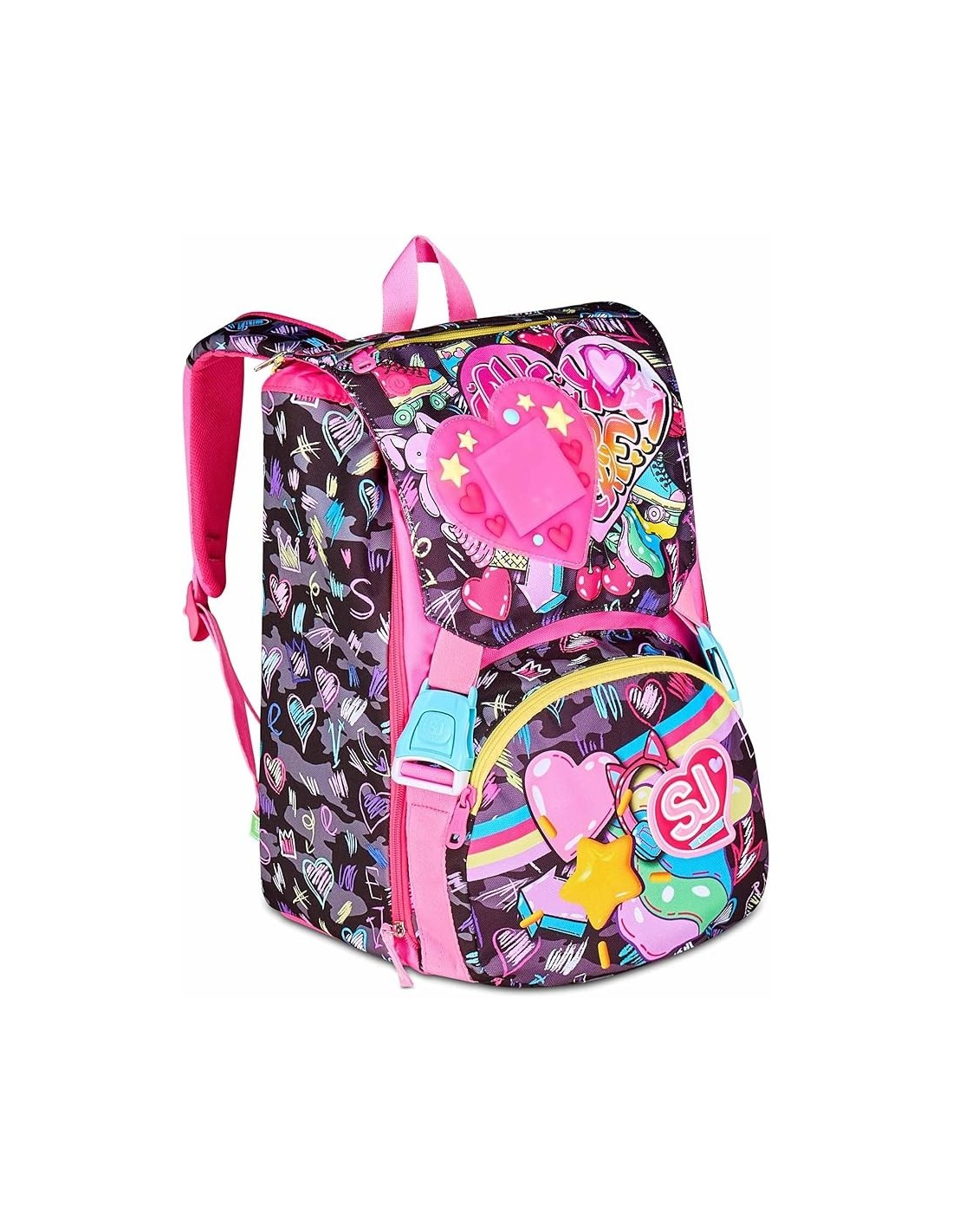 ZAINI: vendita online SJ GANG, STYLE JAM GANG, Zaino Scuola Estensibile Big, Fucsia, Tasca LED Cuore, Tasca Borraccia, 24 L, ...