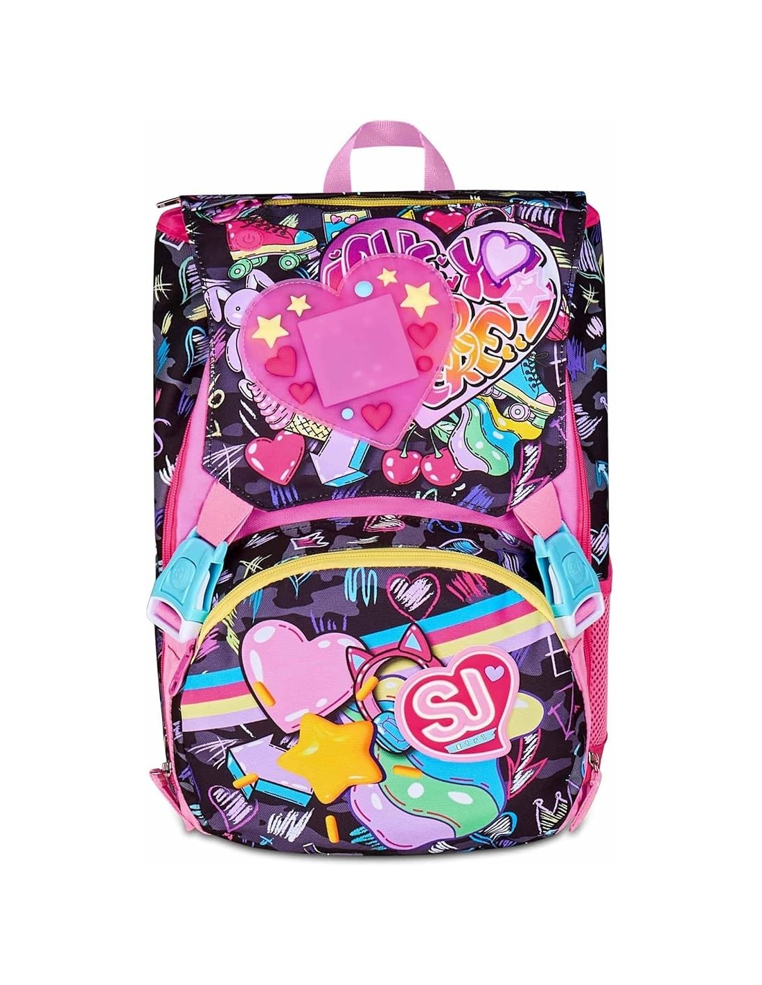 ZAINI: vendita online SJ GANG, STYLE JAM GANG, Zaino Scuola Estensibile Big, Fucsia, Tasca LED Cuore, Tasca Borraccia, 24 L, ...