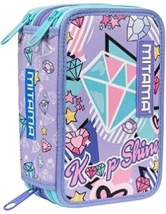 ASTUCCI: vendita online Mitama Astuccio Scuola, 3 Scomparti, Double Diamond, 14,5x7,4x20 cm, con Pennarelli, Matite, Pastelli...