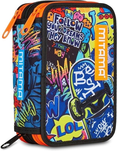 ASTUCCI: vendita online Mitama Astuccio Scuola, 3 Scomparti, Skate Dream, 14,5x7,4x20 cm, con Pennarelli, Matite, Pastelli in...