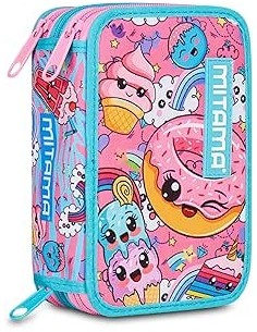 ASTUCCI: vendita online Mitama Astuccio Scuola, 3 Scomparti, Sweet Donuts, 14,5x7,4x20 cm, con Pennarelli, Matite, Pastelli i...