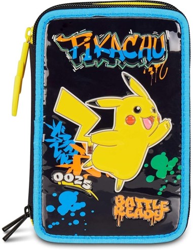 ASTUCCI: vendita online Seven Astuccio Scuola Pokemon, 3 Zip, Nero, 20x12,5x7 cm, Triplo Scomparto, Completo di Penne, Matite...