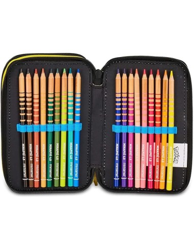 ASTUCCI: vendita online Seven Astuccio Scuola Pokemon, 3 Zip, Nero, 20x12,5x7 cm, Triplo Scomparto, Completo di Penne, Matite...