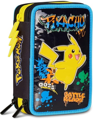 ASTUCCI: vendita online Seven Astuccio Scuola Pokemon, 3 Zip, Nero, 20x12,5x7 cm, Triplo Scomparto, Completo di Penne, Matite...