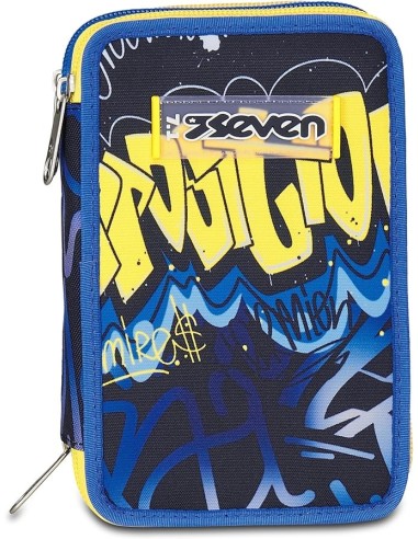 ASTUCCI: vendita online Seven Astuccio Scuola, 3 Zip, Blu Giallo, 12,5x20x7 cm, Triplo Scomparto, Penne, Matite, Colori in of...
