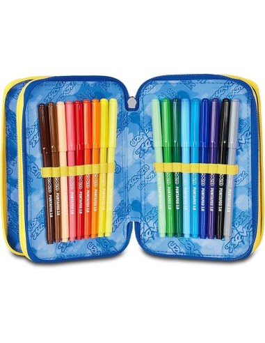 ASTUCCI: vendita online Seven Astuccio Scuola, 3 Zip, Blu Giallo, 12,5x20x7 cm, Triplo Scomparto, Penne, Matite, Colori in of...