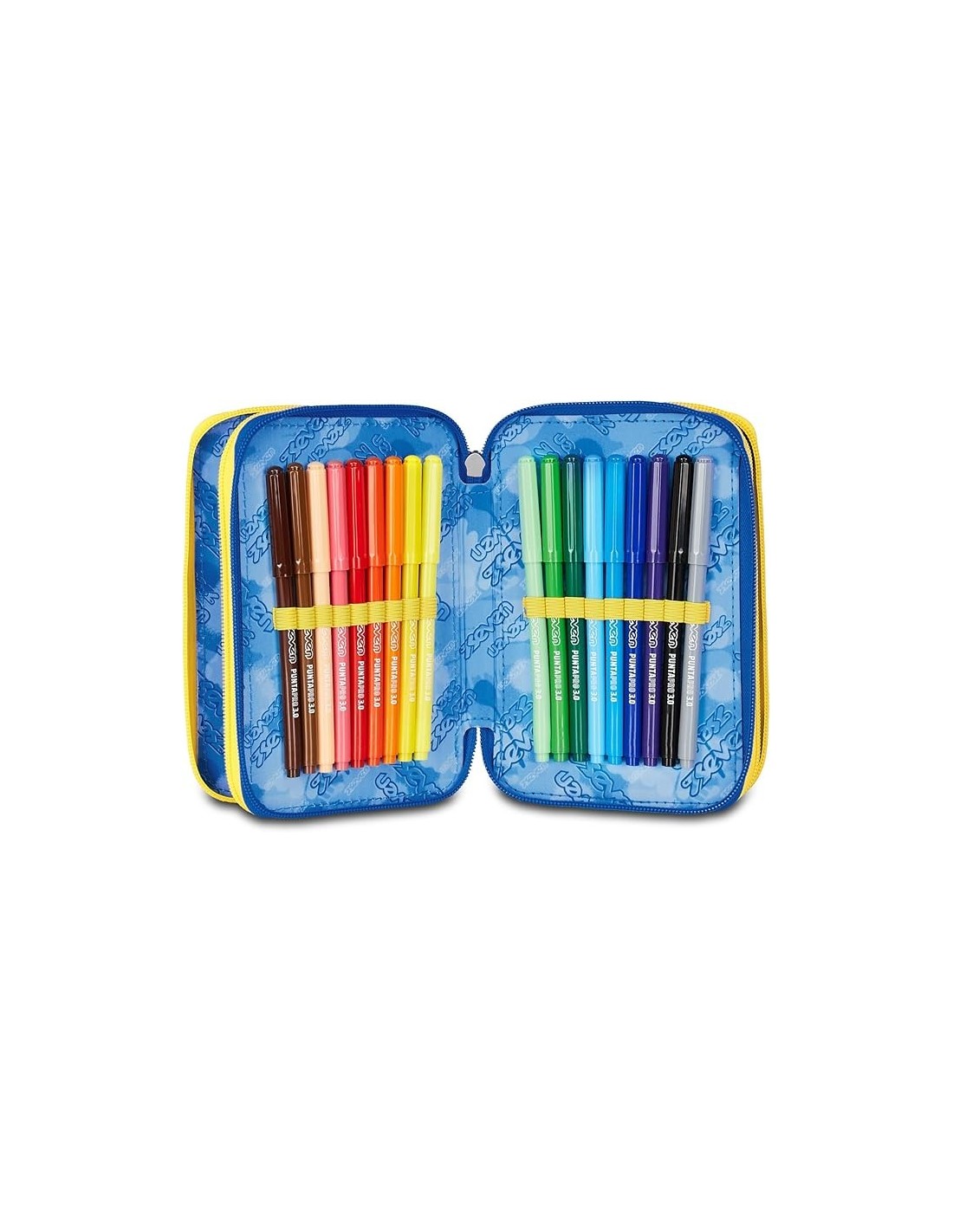 ASTUCCI: vendita online Seven Astuccio Scuola, 3 Zip, Blu Giallo, 12,5x20x7 cm, Triplo Scomparto, Penne, Matite, Colori in of...