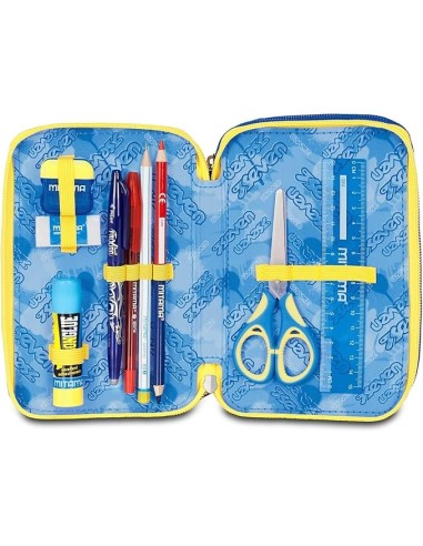 ASTUCCI: vendita online Seven Astuccio Scuola, 3 Zip, Blu Giallo, 12,5x20x7 cm, Triplo Scomparto, Penne, Matite, Colori in of...