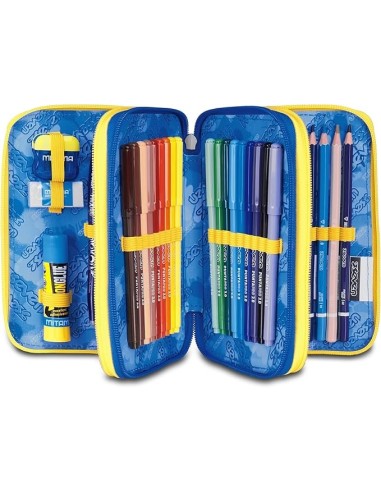 ASTUCCI: vendita online Seven Astuccio Scuola, 3 Zip, Blu Giallo, 12,5x20x7 cm, Triplo Scomparto, Penne, Matite, Colori in of...