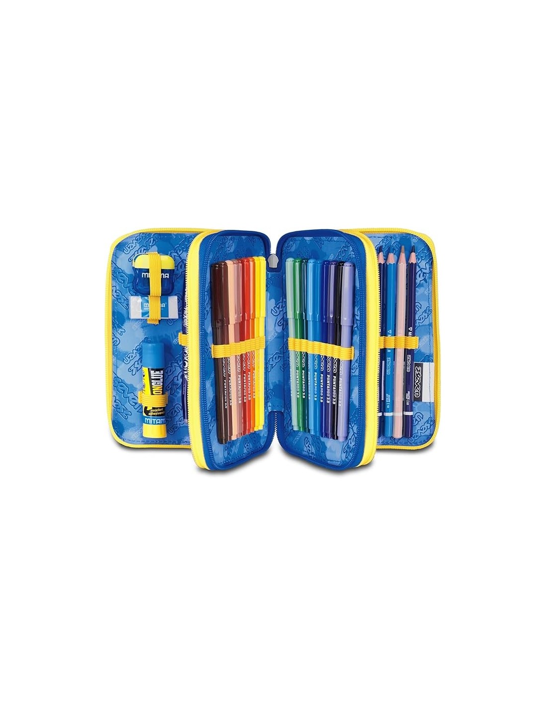 ASTUCCI: vendita online Seven Astuccio Scuola, 3 Zip, Blu Giallo, 12,5x20x7 cm, Triplo Scomparto, Penne, Matite, Colori in of...