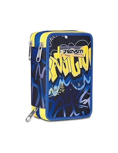ASTUCCI: vendita online Seven Astuccio Scuola, 3 Zip, Blu Giallo, 12,5x20x7 cm, Triplo Scomparto, Penne, Matite, Colori in of...