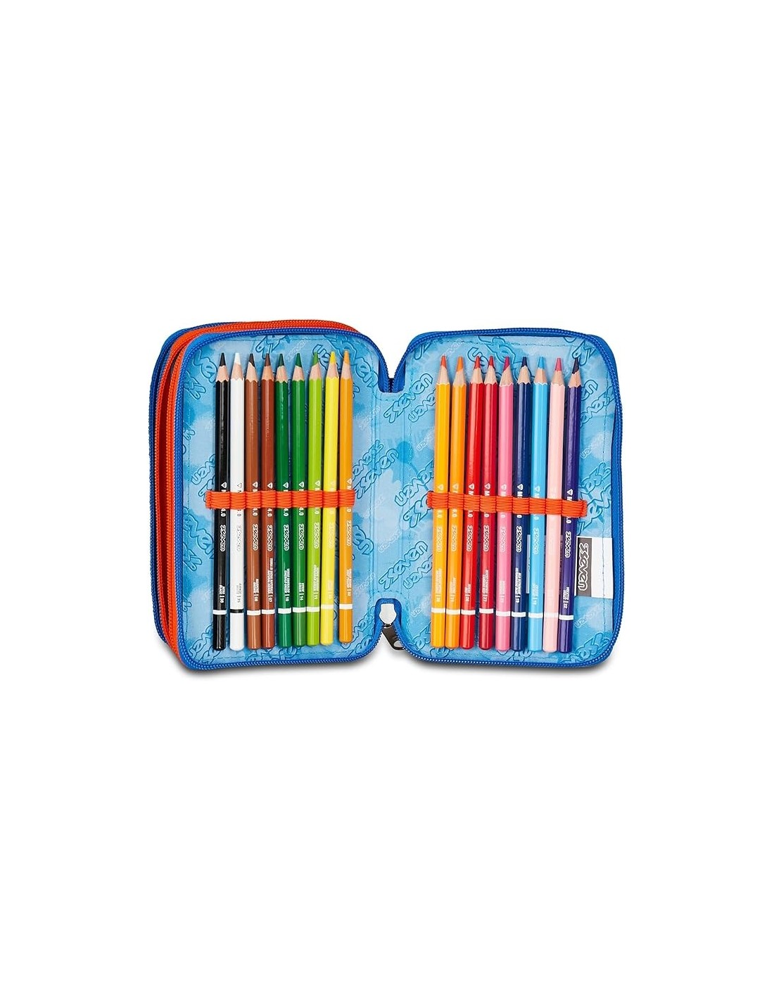 ASTUCCI: vendita online Seven Astuccio Scuola, 3 Zip, Nero Blu, 12,5x20x7 cm, Triplo Scomparto, Penne, Matite, Colori, Access...