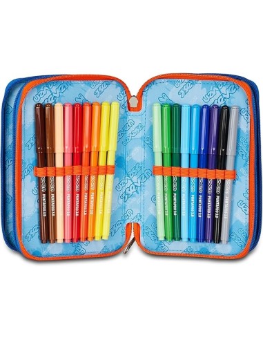 ASTUCCI: vendita online Seven Astuccio Scuola, 3 Zip, Nero Blu, 12,5x20x7 cm, Triplo Scomparto, Penne, Matite, Colori, Access...