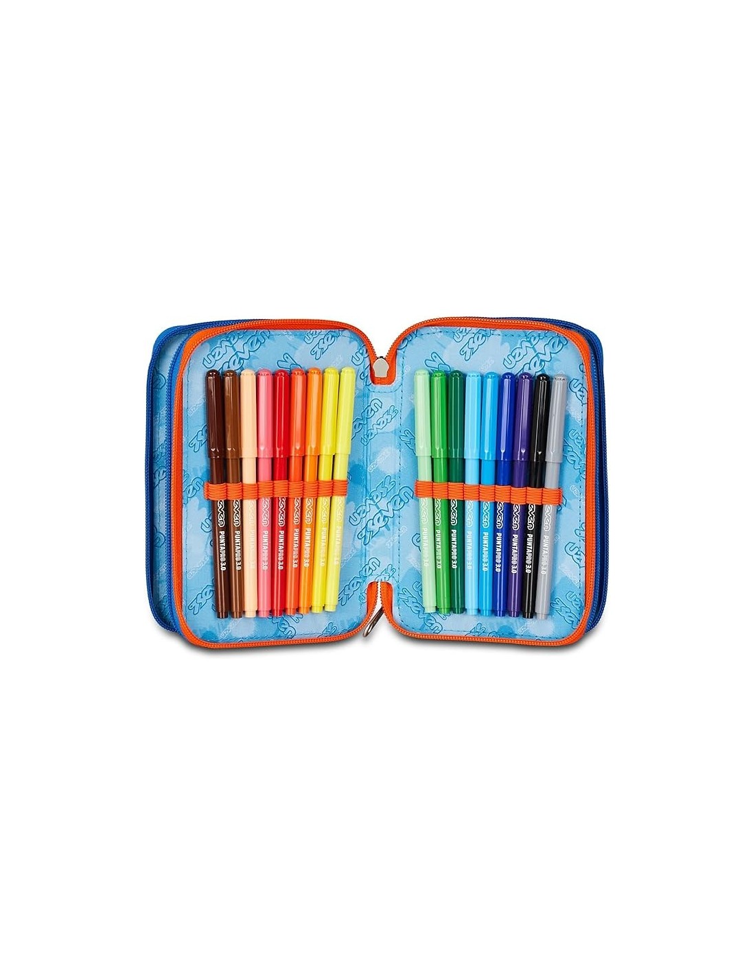 ASTUCCI: vendita online Seven Astuccio Scuola, 3 Zip, Nero Blu, 12,5x20x7 cm, Triplo Scomparto, Penne, Matite, Colori, Access...