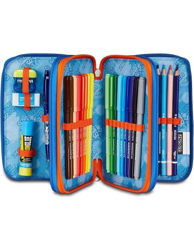 ASTUCCI: vendita online Seven Astuccio Scuola, 3 Zip, Nero Blu, 12,5x20x7 cm, Triplo Scomparto, Penne, Matite, Colori, Access...