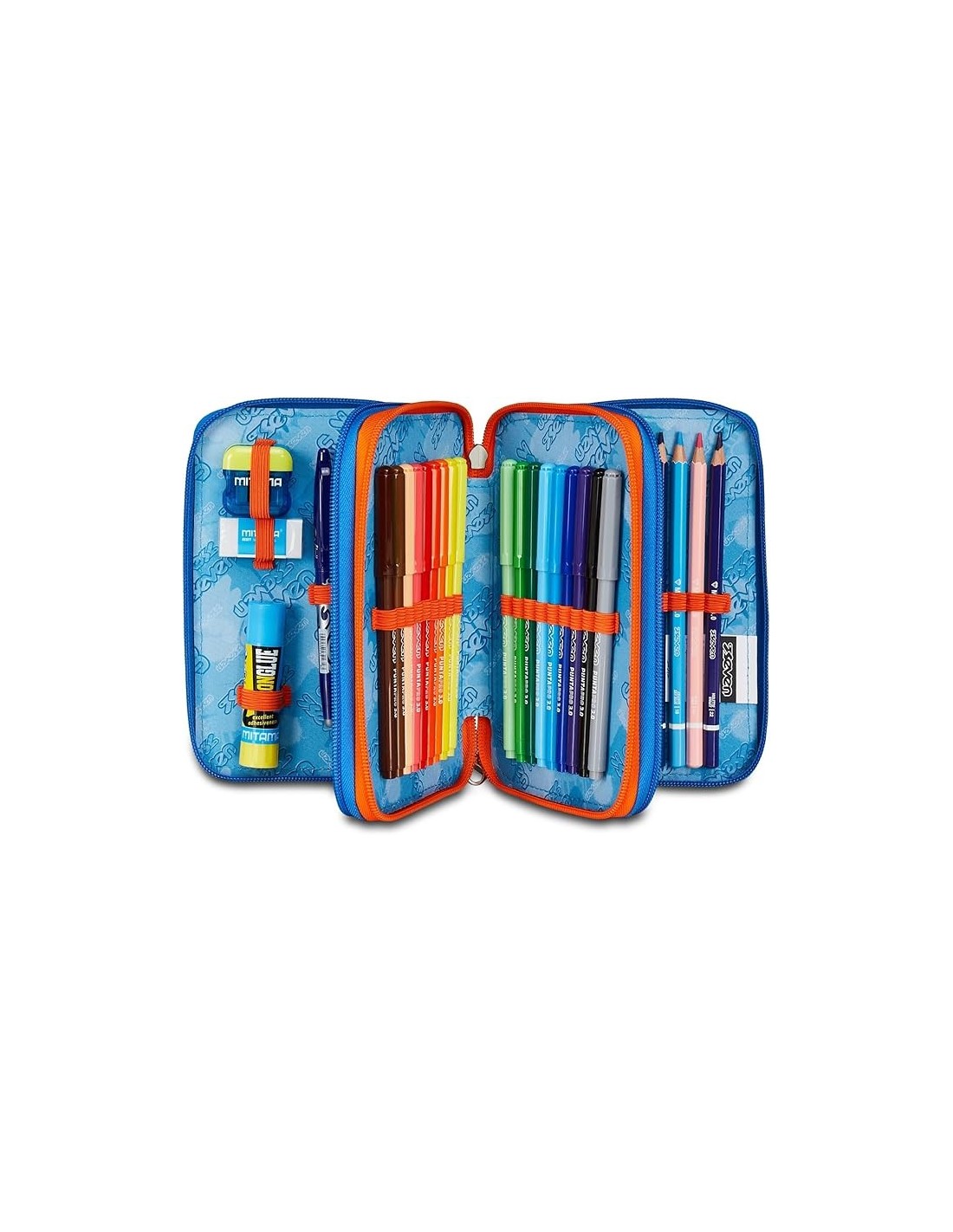 ASTUCCI: vendita online Seven Astuccio Scuola, 3 Zip, Nero Blu, 12,5x20x7 cm, Triplo Scomparto, Penne, Matite, Colori, Access...