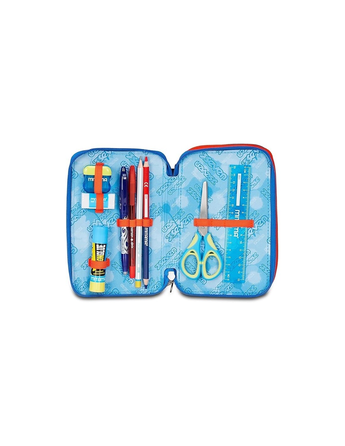 ASTUCCI: vendita online Seven Astuccio Scuola, 3 Zip, Nero Blu, 12,5x20x7 cm, Triplo Scomparto, Penne, Matite, Colori, Access...