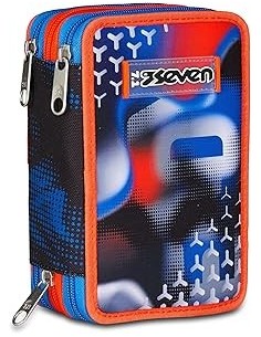 ASTUCCI: vendita online Seven Astuccio Scuola, 3 Zip, Nero Blu, 12,5x20x7 cm, Triplo Scomparto, Penne, Matite, Colori, Access...