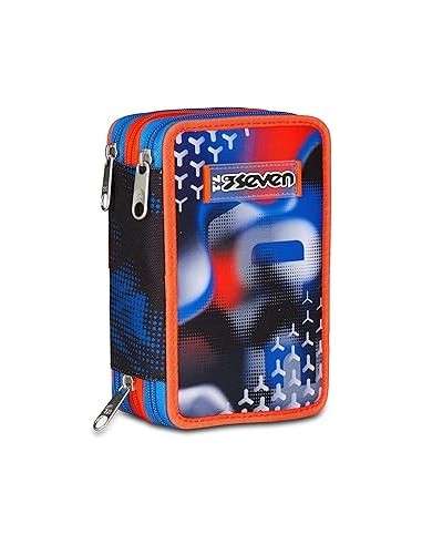 ASTUCCI: vendita online Seven Astuccio Scuola, 3 Zip, Nero Blu, 12,5x20x7 cm, Triplo Scomparto, Penne, Matite, Colori, Access...