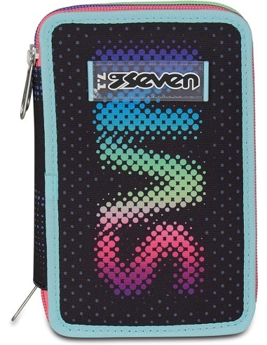 ASTUCCI: vendita online Seven Astuccio Scuola, 3 Zip, Nero Fucsia, 12,5x20x7 cm, Triplo Scomparto, Penne, Matite, Colori, Acc...