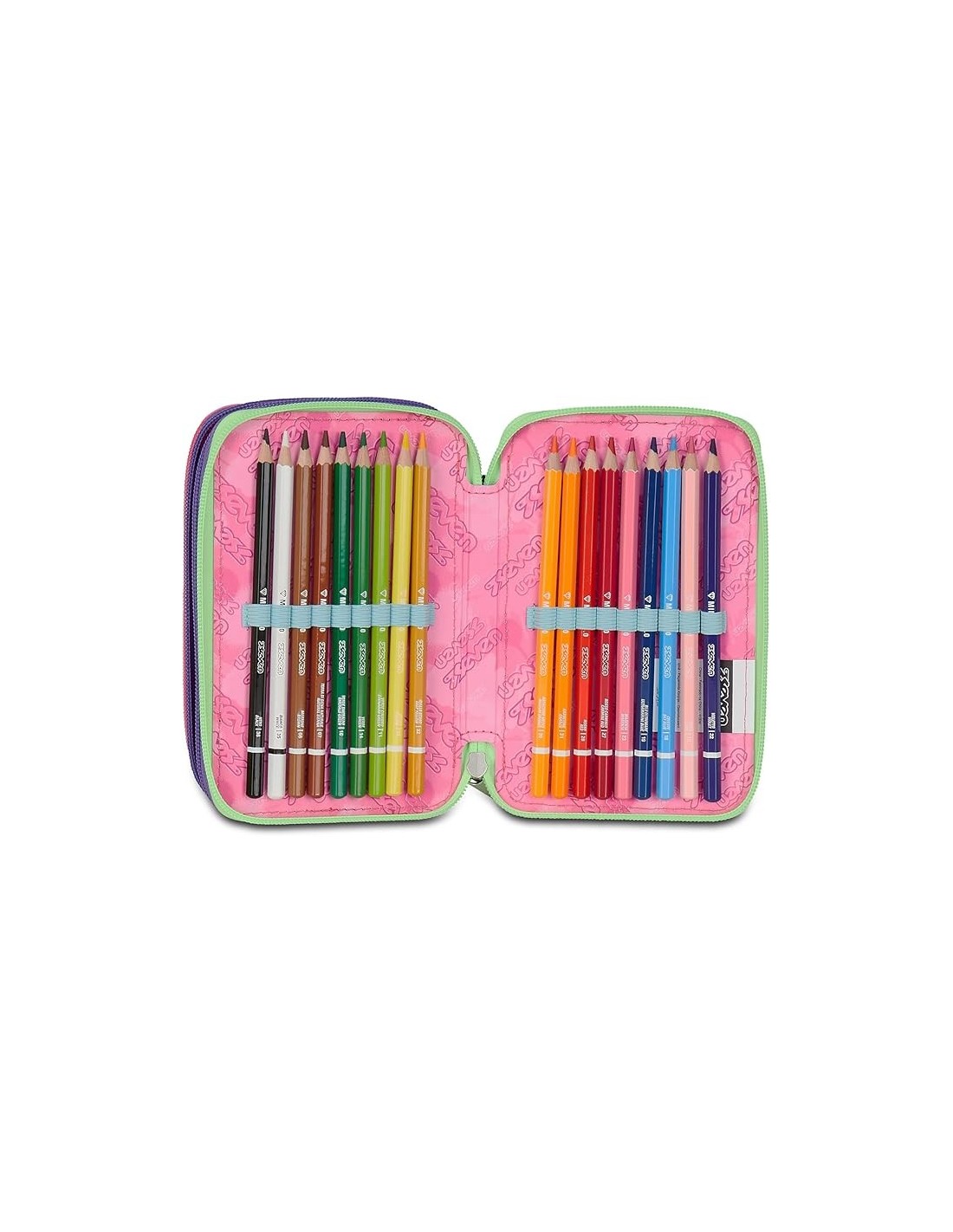 ASTUCCI: vendita online Seven Astuccio Scuola, 3 Zip, Nero Fucsia, 12,5x20x7 cm, Triplo Scomparto, Penne, Matite, Colori, Acc...