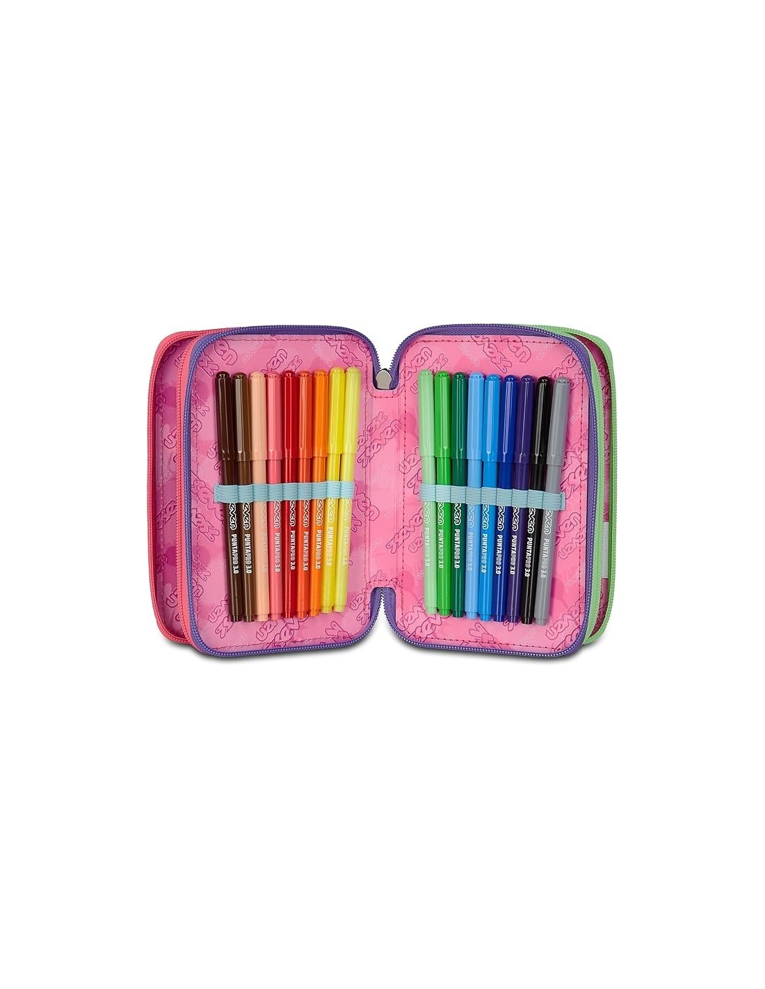 ASTUCCI: vendita online Seven Astuccio Scuola, 3 Zip, Nero Fucsia, 12,5x20x7 cm, Triplo Scomparto, Penne, Matite, Colori, Acc...