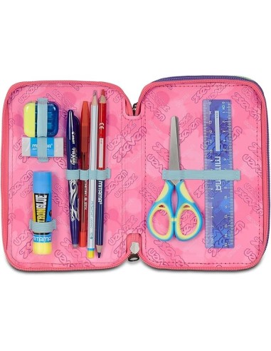 ASTUCCI: vendita online Seven Astuccio Scuola, 3 Zip, Nero Fucsia, 12,5x20x7 cm, Triplo Scomparto, Penne, Matite, Colori, Acc...