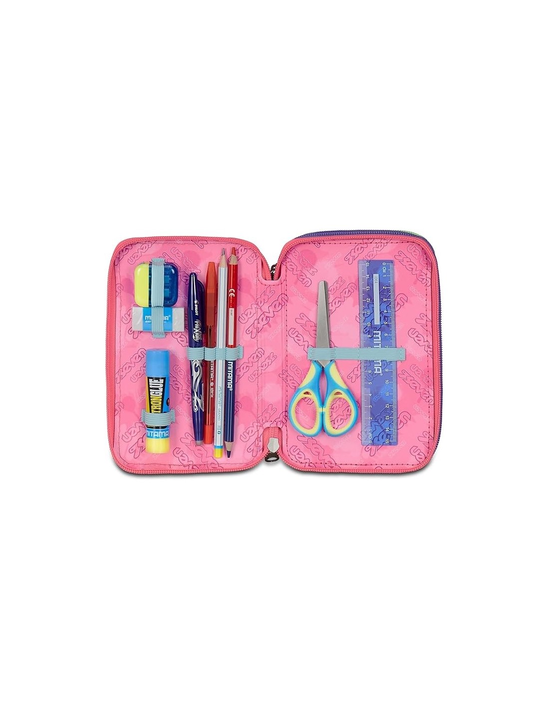 ASTUCCI: vendita online Seven Astuccio Scuola, 3 Zip, Nero Fucsia, 12,5x20x7 cm, Triplo Scomparto, Penne, Matite, Colori, Acc...